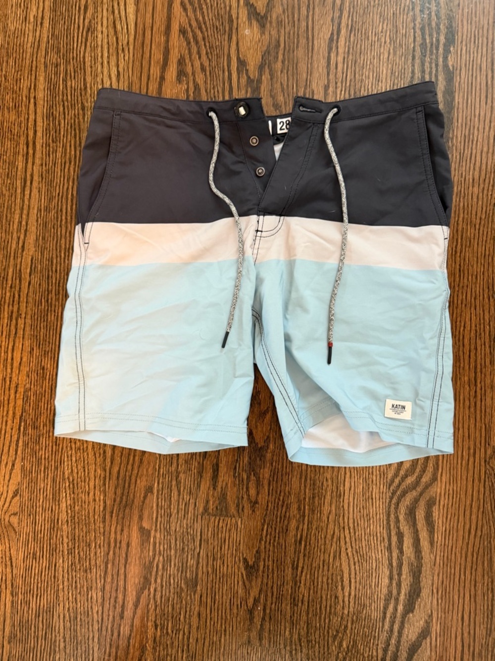 Katin Men’s Board Shorts Size 28 Colorblock Surf Swim Trunks Blue Black White
